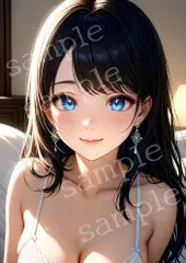 TA-0149 A4 AIアートフォト 青い瞳アップ ポートレート 白レース 室内光 美女