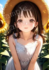 TA-0150 A4 AIアートフォト ひまわり 麦わら帽子 夏 ポートレート ひまわり畑
