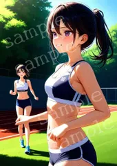 TA-0153 A4 AIアートフォト 美女 陸上 ランニング スポーツウェア 汗 競技場