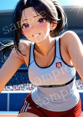 TA-0154 A4 AIアート 競技場 陸上 美女 スポーツ 汗きらめくポートレート
