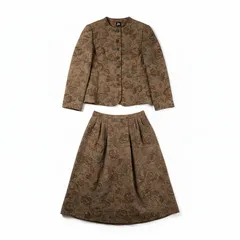 JNプランニング JN PLANNING セットアップ タグ付き ジャケット スカート 花柄 クラシカル レトロ 肩パッド 裏地付き ブラウン系 フリーサイズ 994632