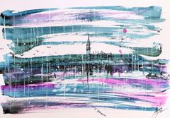 原画#390 雨 ベネチア イタリア 水彩画 ドローイング インテリア