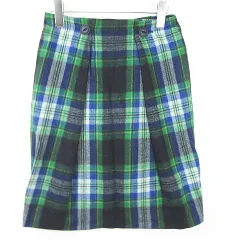 プードゥドゥ POU DOU DOU スカート 膝丈 毛 M ブルー グリーン チェック kz9189