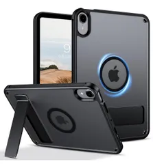 ★VENINGO iPad mini7 ケース (A17 Pro 2024 第7世代) iPad mini6 ケース (2021 第6世代) 縦横スタンド マグネット 耐衝撃 半透明 黄変防止 指紋防止 MagSafe対応 マグネット搭載 薄型  ブラック