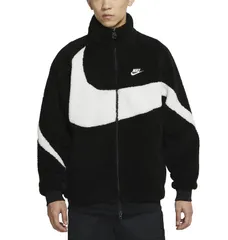 [ナイキ] メンズ フルジップ リバーシブル ボア ジャケット フリース ビッグスウッシュ ストリート スウッシュ ブラック/セイル/ホワイト BQ6546-011 国内正規品 (L(胸囲97~103cm/参考身長176 [ブラック/セイル/ホワイト] [L]
