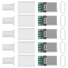 5パックUSB Cコネクタ-USB 3.1 24pin男性プラグポートタイプCコネクタケーブル修理用 - PCBボード付きはんだアダプター - ホワイトハウジング