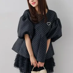 ハートブローチ付ドットジャガードブラウス　ブラック　新品　Frene フラーネ　トップス　レディース