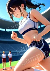 TA-0143 A4 AIアートフォト 美女 陸上競技 ランナー スポーツウェア 汗 競技場