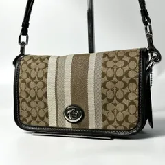 極美品 COACH コーチ シグネチャー ショルダーバッグ キャンバス レザー ブラウン 斜め掛け ターンロック 19919