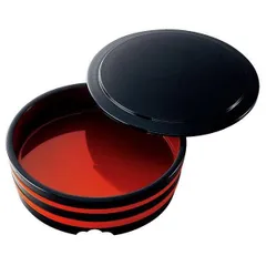 7寸 冷し中華桶/和食器 〔黒朱ひも 蓋親A〕 直径204×64mm 日本製 〔和食 レストラン 居酒屋 店舗 お店〕