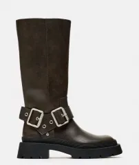 ザラ バックル フラット トラック ソール ブーツ