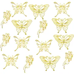 和風 美しい 蝶 セッティング カン付き 大量 アクセサリーパーツ uvクラフト セット から枠 3種15個 手作り ゴールド パーツ uvレジン MUNCVY ペンダント フレーム 空枠 ハンドメイド レジン枠