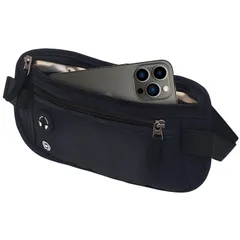 ランニングウエストポーチ 【2025新モデル 軽量＆薄型】 多機能スポーツポーチ 男女兼用 旅行・通勤・ジョギング用 ウエストバッグ 小物収納ポーチ (Black)