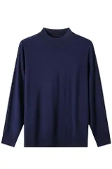 新品 [ZHILI] メンズ100%メリノウールスタンドカラーセーター-16 Gスリム保温スリムプルオーバー、30+ビジネスカジュアルニット（210 g軽やか） _紺色_XL