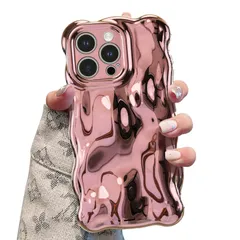 UEEBAI 対応 iPhone 15 Pro Max 用の ケース ウェーブデザイン スマホケース 可愛い 人気 おしゃれ ケース 薄型 軽量 グリッター 光沢カバー 耐衝撃 波型 バンパー スマホケース - ローズゴールド