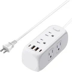 Novaoak 電源タップ 2個USB-C付き コンセントタップ 6個AC口 2個USB-Aポート 1.5m 延長コード USBコンセント 急速充電可能 雷ガード 一括スイッチ