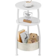 省スペース コーヒーテーブル リビング ミニテーブル ベッドルーム ソファ ベッドテーブル ガーデン ナイトテーブル コーナー 3段 幅30cm 収納バスケット付き 高さ61cm 丸型 おしゃれ サイドテーブル