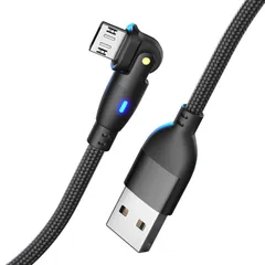 ALLVD 2m ブラック Micro USB ケーブル Ｌ字型 180度回転 急速充電 高速データ転送 マイクロ USB 強化TPE製 USB Type A to マイクロ Micro充電コードType-B スマホ コントローラー イヤホン MP3 ...