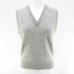 fiannue ノースリーブ ニット セーター ベスト Vネック M 灰系 グレー リブ 毛 ウール 無地
