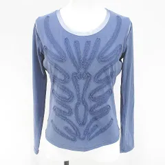 チャコット Chacott 長袖 カットソー M 青系 ブルー 日本製 ストレッチ チュール シースルー 透け感 総柄