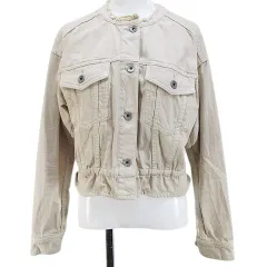 ダイアグラム Diagram デニム ジャケット 36 ベージュ 無地 ノーカラー レースアップ ボタン