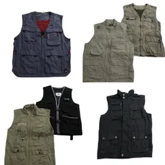 古着卸 まとめ売り ライトベスト 6枚セット (メンズ M /42 ) マルチポケット フルジップ オリーブ ベージュ 中古 古着 ND9056