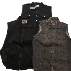 古着卸 まとめ売り ブラックデニム ベスト 3枚セット (メンズ 2XL /3XL ) デッドストック ダブルフラップ 中古 古着 ND9081