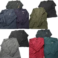 古着卸 まとめ売り カーハート Carhartt 長袖Tシャツ 10枚セット (メンズ 2XL ) ワンポイント ヘンリーネック ポケット付き 中古 ND9112