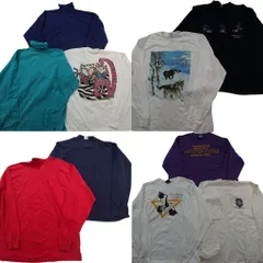 古着卸 まとめ売り ～90s オールドシングル長袖Tシャツ 10枚セット (メンズ XL /2XL ) 英文字 ワンポイント アニマル 動物 中古古着 ND9121