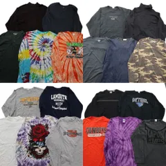古着卸 まとめ売り カラー長袖Tシャツ 20枚セット (メンズ 2XL ) タイダイ柄 スカル カレッジ風 迷彩柄 ヘンリーネック 中古 古着 ND9279