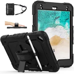 iPad air2 ケース 保護フィルム 第5世代/第6世代 カバー 9.7 2017/2018 TSQQST ペンホルダー ペン収納 Pencil収納 回転 耐衝撃 縦置き ハンドホルダー スタンド 丈夫 肩掛けーストラップ 現場 防塵 三層 子供 ...