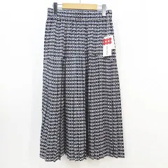ドゥクラッセ DoCLASSE プリーツスカート ロング丈 M 紺系 ネイビー 幾何学模様 総柄 タグ付き