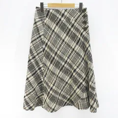 23区 オンワード樫山 チェック柄 ミモレ丈 フレアスカート スカート 38 白系 ホワイト 日本製 毛 ウール 裏地
