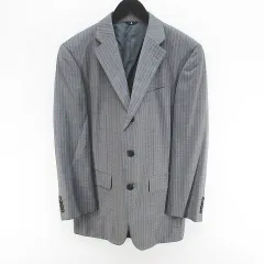 ランバン LANVIN ストライプ柄 テーラード ジャケット R48 灰系 グレー 日本製 毛 ウール 裏地