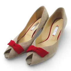 bantanparrish バンタンパリッシュ パンプス リボン オープントゥ 23.5㎝ ベージュ スエード  日本製