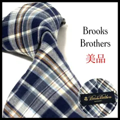 ブルックスブラザーズ  ネクタイ  ブランド  チェック柄  ネイビー×オレンジ×ホワイト  紺 橙 白  コットン  アメリカ製  ビジネス  結婚式  美品  Brooks Brothers
