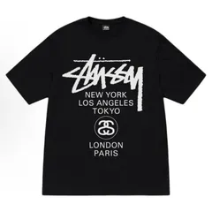 STUSSY 半袖Tシャツ ワールドツアーシリーズ World スツーシーロゴ文字プリントの丸首プルオーバー 男女兼用
