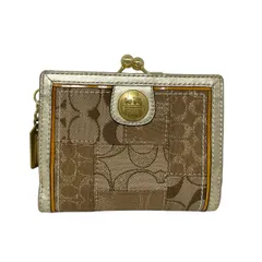 COACH(コーチ) 2つ折り財布 パッチワークシグネチャー ベージュ×ダークブラウン×ゴールド がま口 レザー