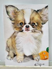 色鉛筆画 パステル画 犬の絵 原画 絵画 イラスト チワワ ペット 似顔絵