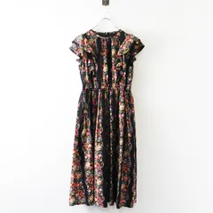 美品 定価41800円 2024年 ロイスクレヨン Lois CRAYON リボンフラワーワンピース M ブラック┃ストライプ花柄ドレス【2400014631715】