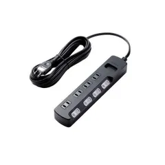 （まとめ）エレコム AV雷ガードタップ／個別スイッチ／ホコリシャッター付／4個口／5m／ブラック AVT-K6A-2450BK〔×2セット〕