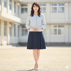 《美品》ママスーツ セット ノーカラージャケット 水色×ネイビー M 入学式 卒業式