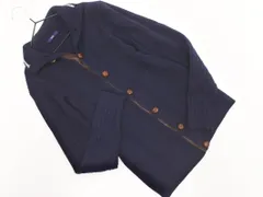 SHIPS シップス ウール100% レザー 切替 くるみボタン カーディガン sizeS/紺 ◇■ レディース
