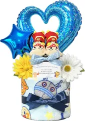 KanonBabys おむつケーキ 男の子 出産祝い 赤ちゃん 誕生日 ベビーシャワー ギフト (ブルー,  Sサイズ2段)