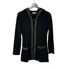 B100 BARNEYS NEWYORK バーニーズニューヨーク フーデッドカーディガン M 黒 ロングカーディガンのサムネイル