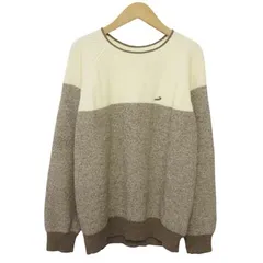 クロコダイル CROCODILE ブロック配色 クルーネック ニット セーター ウール 2L ベージュ