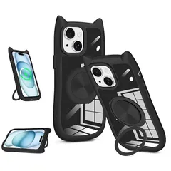 【新品】 iPhone 15plus 用 ケース シリコーン tpu 猫耳デザイン シンプルでファッション 360° 回転スタンド付き 軽量 ダンパー 携帯に便利 耐衝撃性 iPhone 15plus スマホケース マルチアングルビュー 滑り止め 黄ばみ防止 