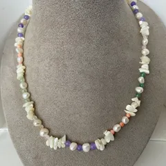 【淡水本真珠★天然石★サンゴ＆アメジスト他★パールネックレス★ハンドメイド★ファッション★デザイン★ネックレス】