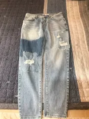 ザラ デニムパンツ ダメージデニム スタンダードフィット L