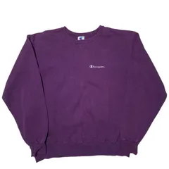 チャンピオン パープル クルーネック トレーナー スウェット 紫 前V ワンポイントロゴ 刺繍ロゴ シンプル オールド ヴィンテージ メキシコ XL ビッグシルエット レディース ユニセックス メンズ 古着 長袖 CHM